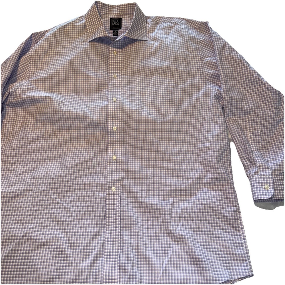 Jos A Bank Traveler Traditional Fit Men Dress Shirt Purple Check Check 17.5-33